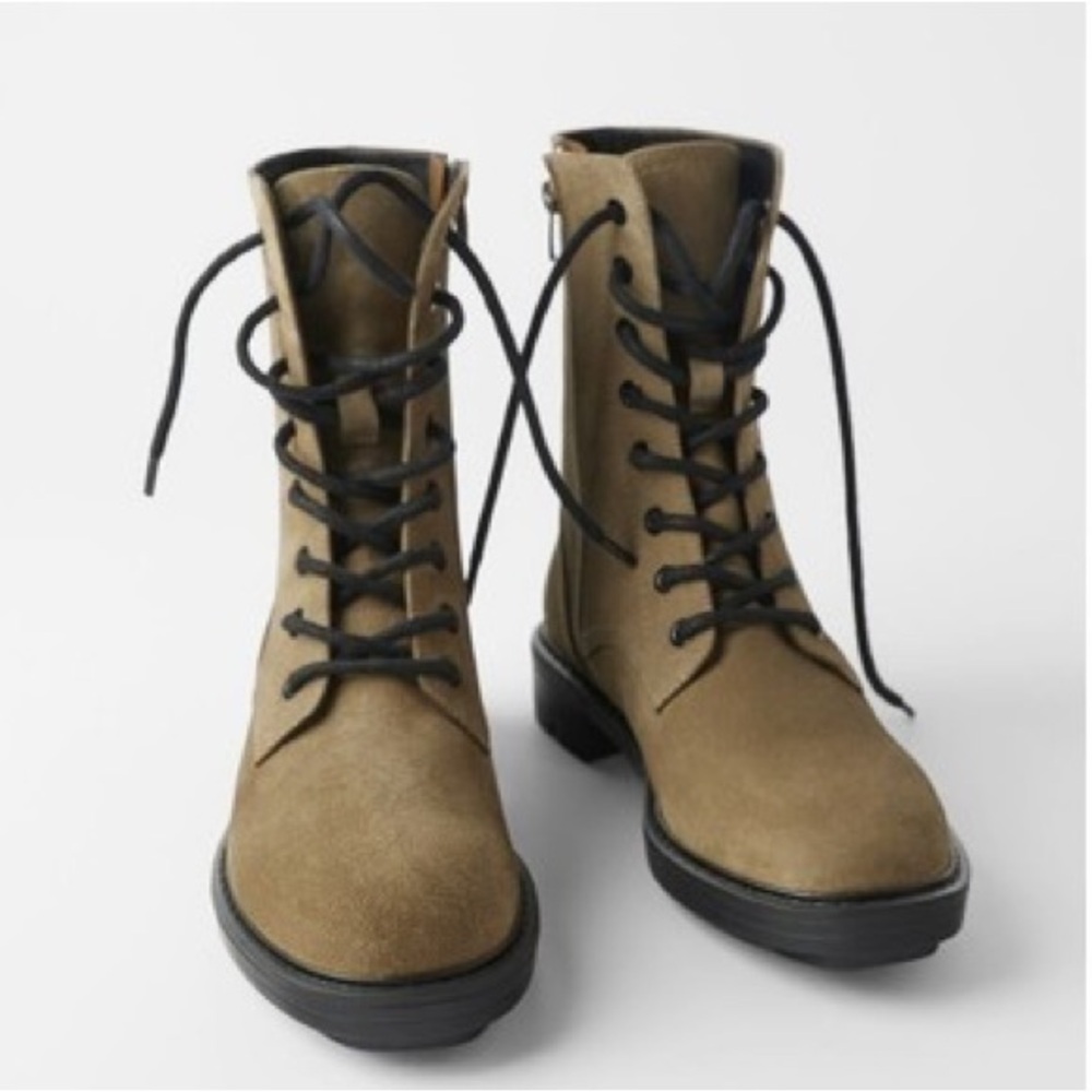 NWOT Zara Suede Lace Up Combat Boots